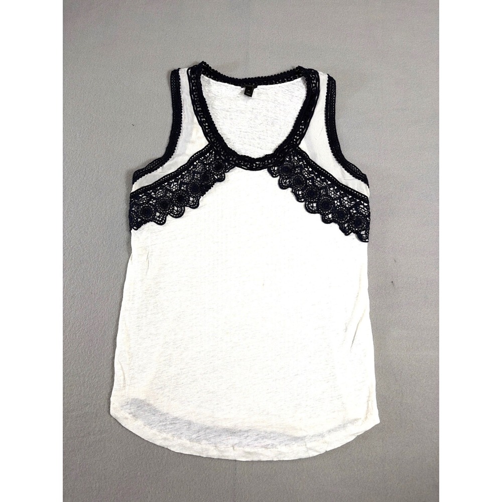 J.Crew Women Ivory 100% Linen Crochet Lace‎ Trim Tank Top A7282 Medium